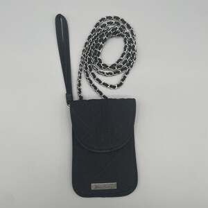 Vera Bradley BLACK CROSSBODY Phone Purse Wallet W Silver Chain Strap Ships Quick